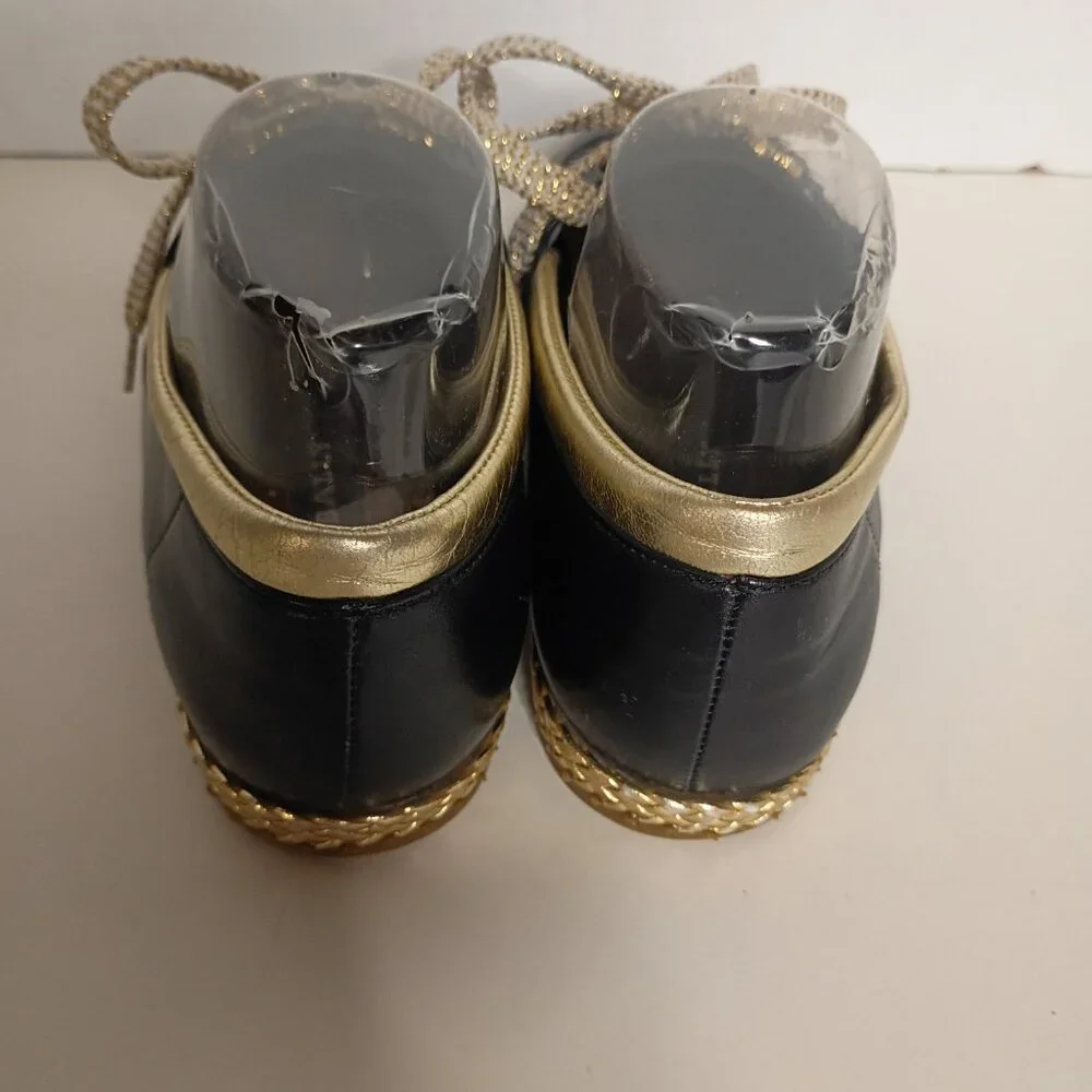 Y2K BALLY "Jallut" Italian Oxford Flats Black Leather Gold Trim Sz 9M - Picture 10 of 15